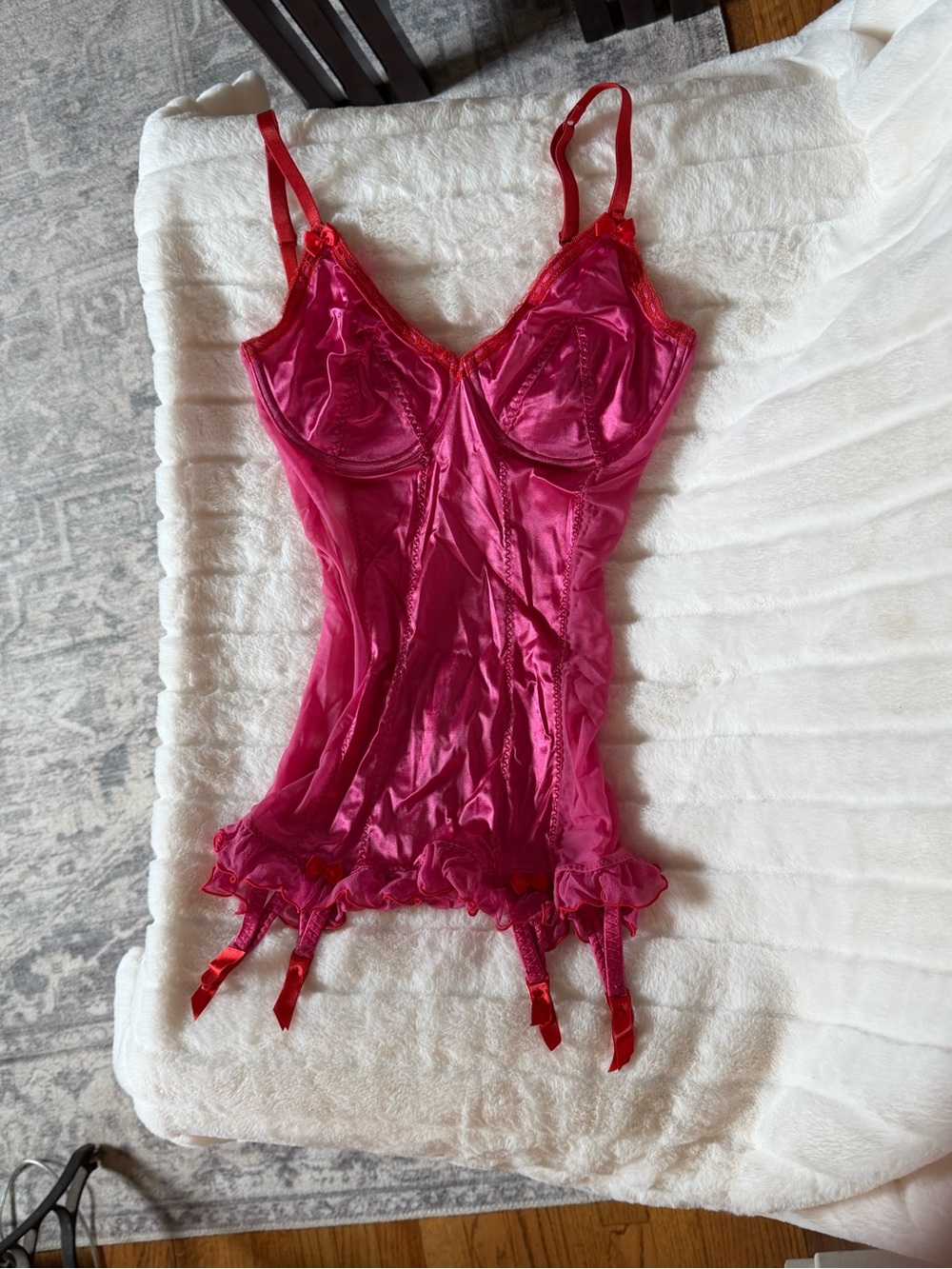 Victoria's Secret Hot Pink Satin Garter Chemise